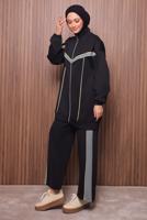 Tesettür giyim SİYAH T 7435 NSS PANTOLONLU SCUBA TAKIM