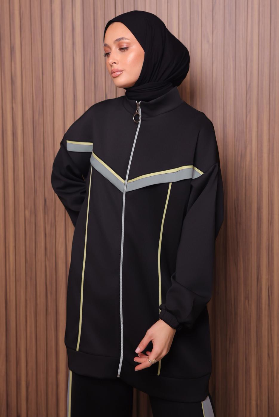 Tesettür giyim SİYAH T 7435 NSS PANTOLONLU SCUBA TAKIM