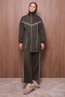 Tesettür giyim KAHVE T 7435 NSS PANTOLONLU SCUBA TAKIM