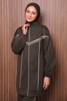 Tesettür giyim KAHVE T 7435 NSS PANTOLONLU SCUBA TAKIM