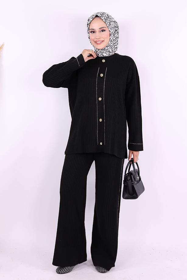 Vêtements hijab NOIR COSTUME EN MAILLE AVEC PANTALON T 75621 - TRENDTESETTÜR