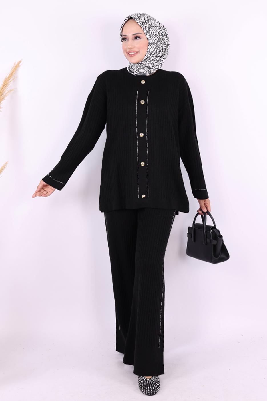 Vêtements hijab NOIR COSTUME EN MAILLE AVEC PANTALON T 75621