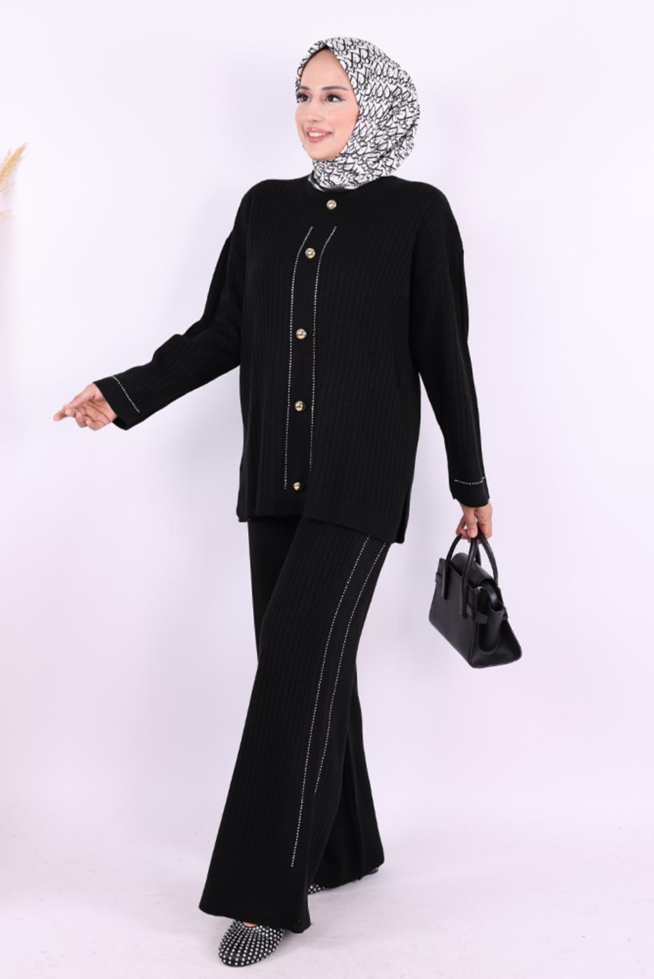 Vêtements hijab NOIR COSTUME EN MAILLE AVEC PANTALON T 75621