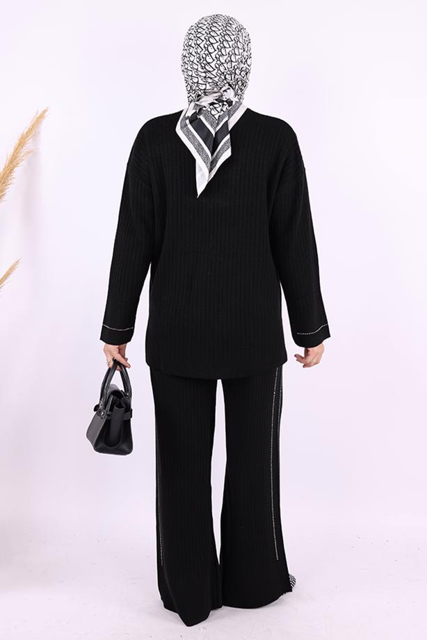 Vêtements hijab NOIR COSTUME EN MAILLE AVEC PANTALON T 75621 - TRENDTESETTÜR