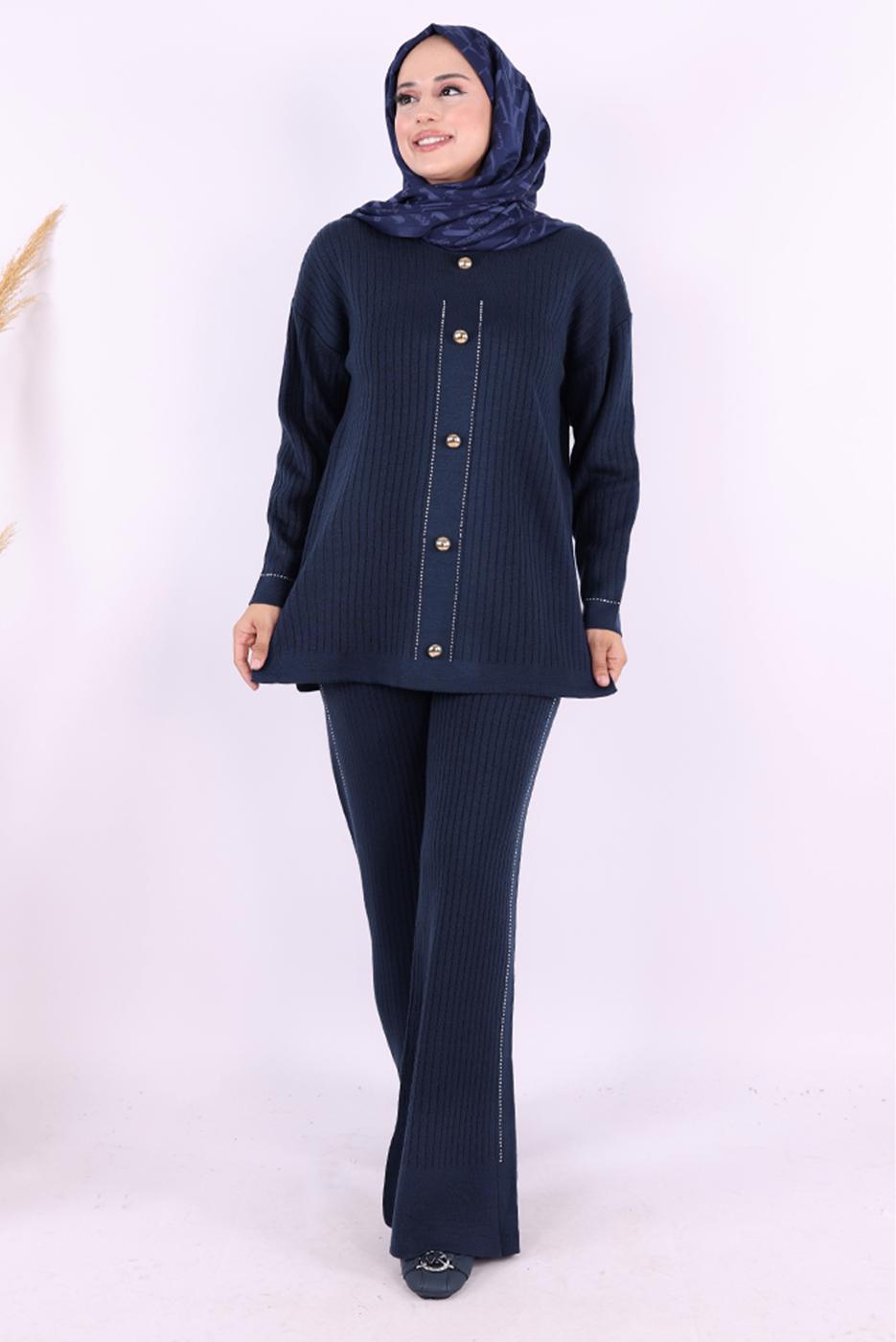 Vêtements hijab BLEU MARINE COSTUME EN MAILLE AVEC PANTALON T 75621