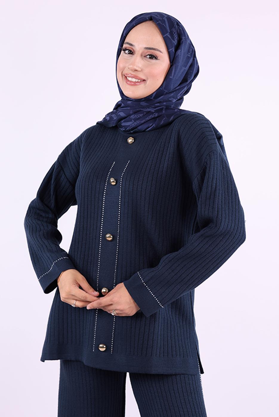 Vêtements hijab BLEU MARINE COSTUME EN MAILLE AVEC PANTALON T 75621
