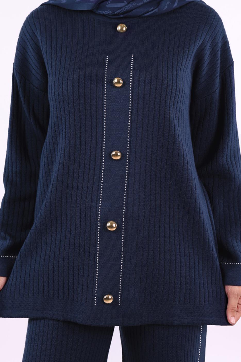 Vêtements hijab BLEU MARINE COSTUME EN MAILLE AVEC PANTALON T 75621