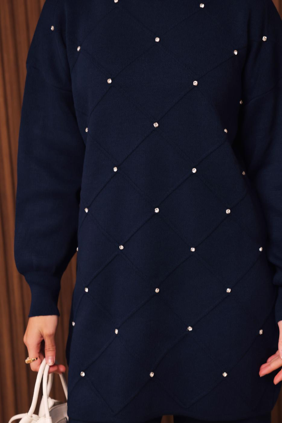 Vêtements hijab BLEU MARINE ENSEMBLE PANTALON EN MAILLE T 7607