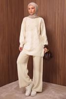 Vêtements hijab BEIGE ENSEMBLE PANTALON EN MAILLE T 7607