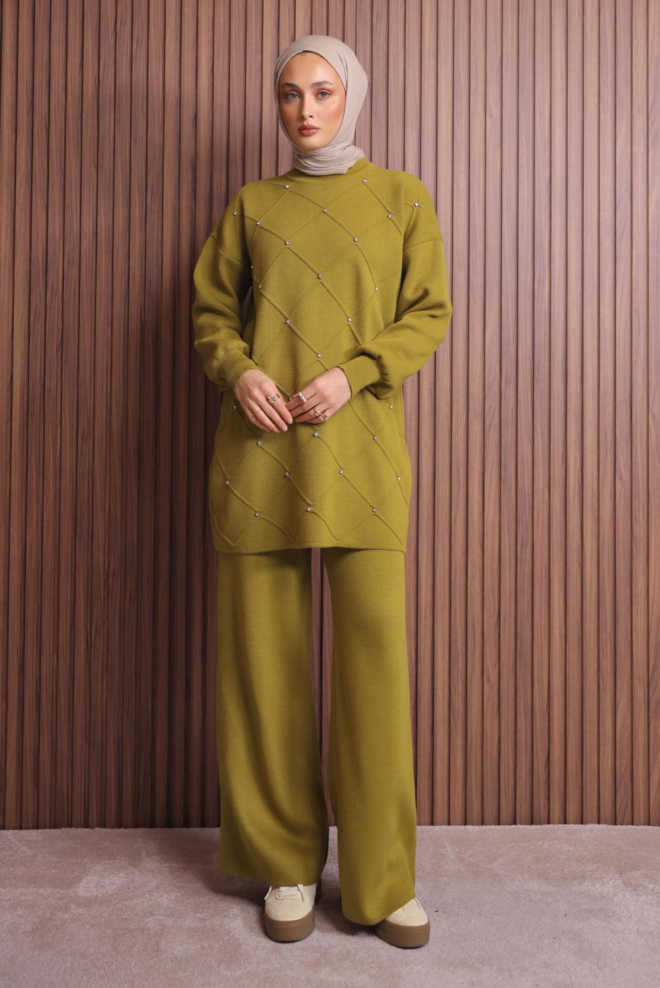 Vêtements hijab VERT ENSEMBLE PANTALON EN MAILLE T 7607