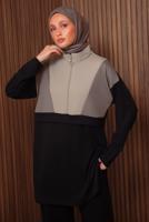 Tesettür giyim SİYAH RENK BLOKLU PANTOLONLU TAKIM T 8035