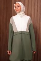 Tesettür giyim YEŞİL RENK BLOKLU PANTOLONLU TAKIM T 8035