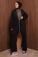 Tesettür giyim SİYAH PANTOLONLU SCUBA ÖRME TAKIM T 8335