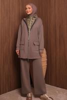 Tesettür giyim KAHVE PANTOLONLU SCUBA ÖRME TAKIM T 8335