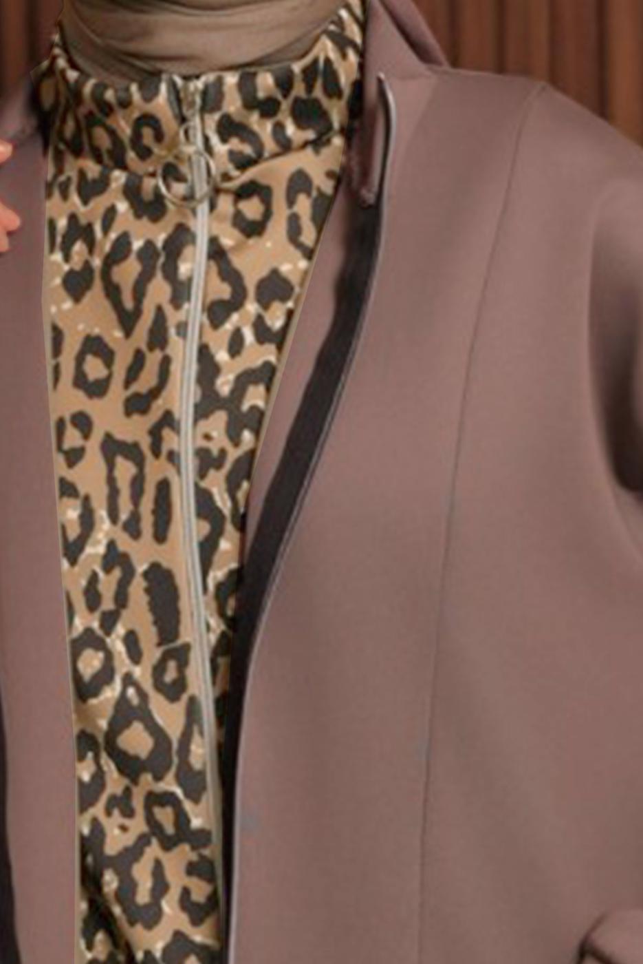 Tesettür giyim KAHVE PANTOLONLU SCUBA ÖRME TAKIM T 8335