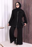 Tesettür giyim SİYAH PANTOLONLU FERMUARLI TAKIM T 8506