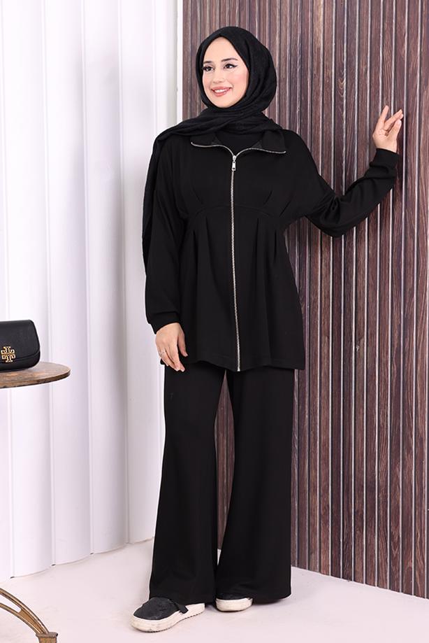 Tesettür giyim SİYAH T 8506 BYM PANTOLONLU TAKIM - TRENDTESETTÜR