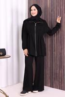 Tesettür giyim SİYAH PANTOLONLU FERMUARLI TAKIM T 8506