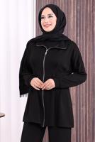 Tesettür giyim SİYAH PANTOLONLU FERMUARLI TAKIM T 8506