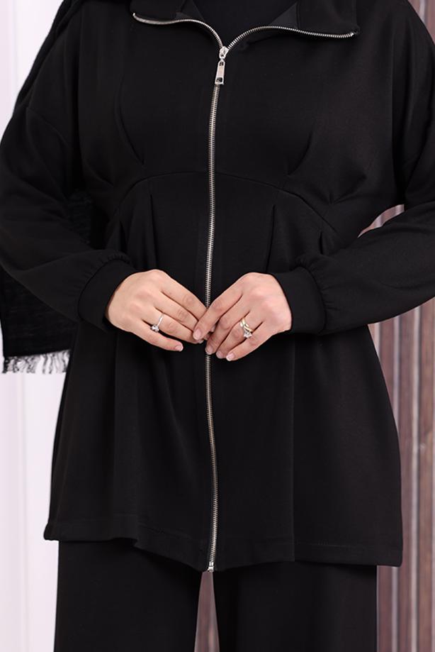 Tesettür giyim SİYAH T 8506 BYM PANTOLONLU TAKIM - TRENDTESETTÜR