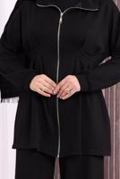 Tesettür giyim SİYAH PANTOLONLU FERMUARLI TAKIM T 8506