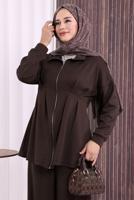 Tesettür giyim KAHVE PANTOLONLU FERMUARLI TAKIM T 8506