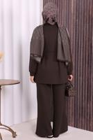 Tesettür giyim KAHVE PANTOLONLU FERMUARLI TAKIM T 8506