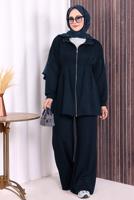 Tesettür giyim LACİVERT PANTOLONLU FERMUARLI TAKIM T 8506