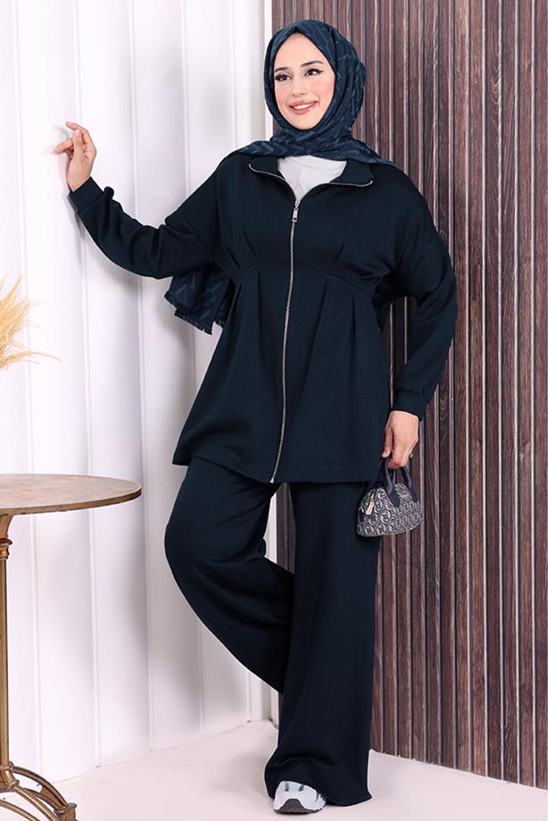 Tesettür giyim LACİVERT T 8506 BYM PANTOLONLU TAKIM - TRENDTESETTÜR