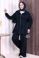 Tesettür giyim LACİVERT PANTOLONLU FERMUARLI TAKIM T 8506