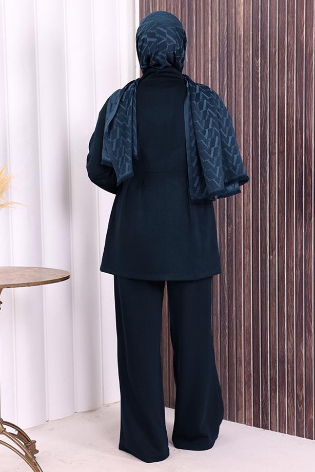 Tesettür giyim LACİVERT T 8506 BYM PANTOLONLU TAKIM - TRENDTESETTÜR