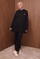 Tesettür giyim SİYAH KAPÜŞONLU PANTOLONLU TAKIM T 8535