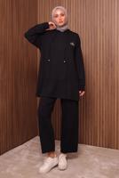 Tesettür giyim SİYAH KAPÜŞONLU PANTOLONLU TAKIM T 8535