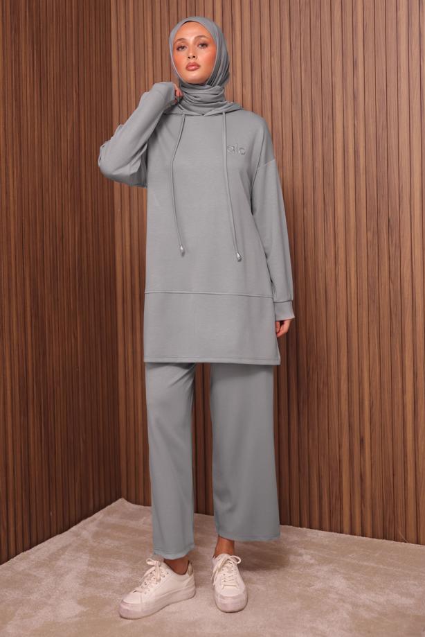 Hijab clothing GREY HOODED PANTSUIT T 8535 - TRENDTESETTÜR