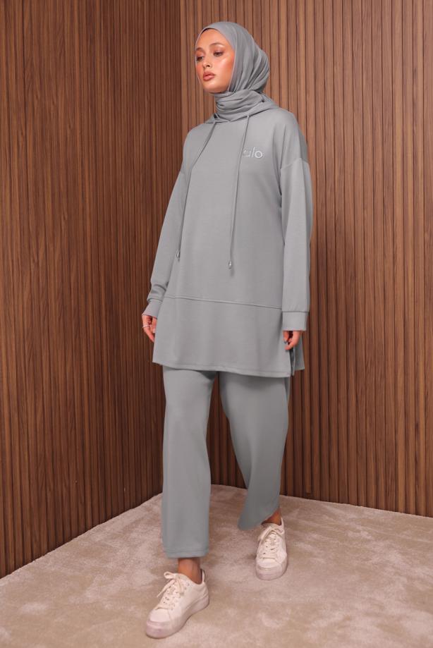 Hijab clothing GREY HOODED PANTSUIT T 8535 - TRENDTESETTÜR