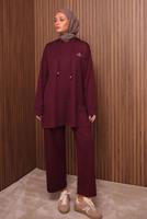 Tesettür giyim BORDO KAPÜŞONLU PANTOLONLU TAKIM T 8535