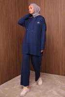 Tesettür giyim LACİVERT KAPÜŞONLU PANTOLONLU TAKIM T 8535
