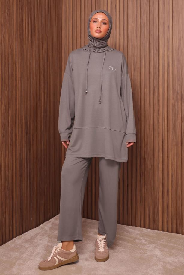 Tesettür giyim VİZON KAPÜŞONLU PANTOLONLU TAKIM T 8535 - TRENDTESETTÜR