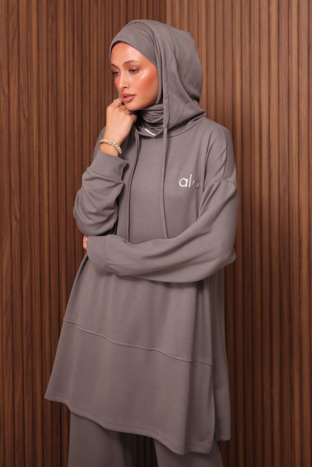 Tesettür giyim VİZON KAPÜŞONLU PANTOLONLU TAKIM T 8535 - TRENDTESETTÜR