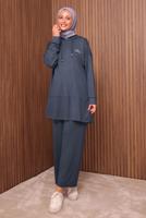 Tesettür giyim GRİ KAPÜŞONLU PANTOLONLU TAKIM T 8535