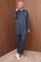 Tesettür giyim GRİ KAPÜŞONLU PANTOLONLU TAKIM T 8535