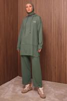 Tesettür giyim YEŞİL KAPÜŞONLU PANTOLONLU TAKIM T 8535
