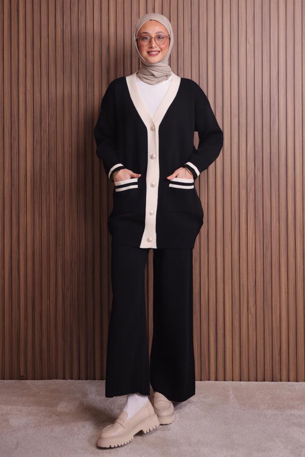 Tesettür giyim SİYAH PANTOLONLU TAKIM T 8607 - TRENDTESETTÜR