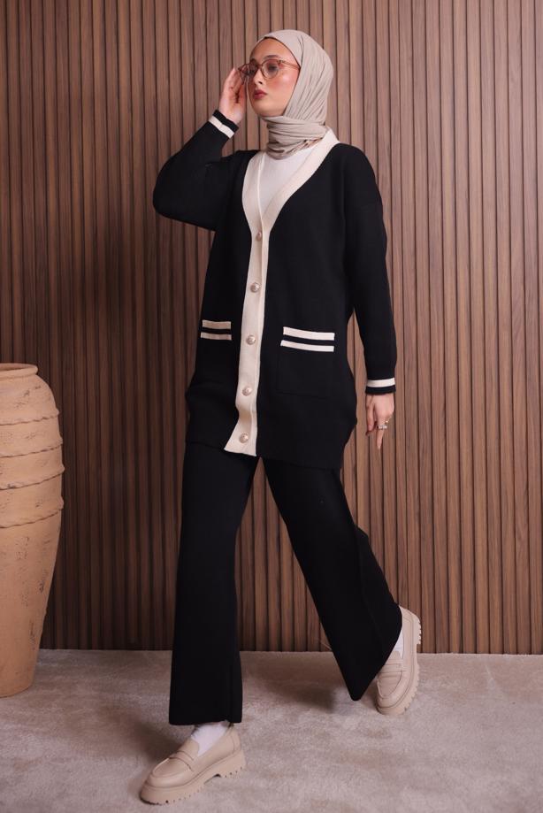 Tesettür giyim SİYAH PANTOLONLU TAKIM T 8607 - TRENDTESETTÜR