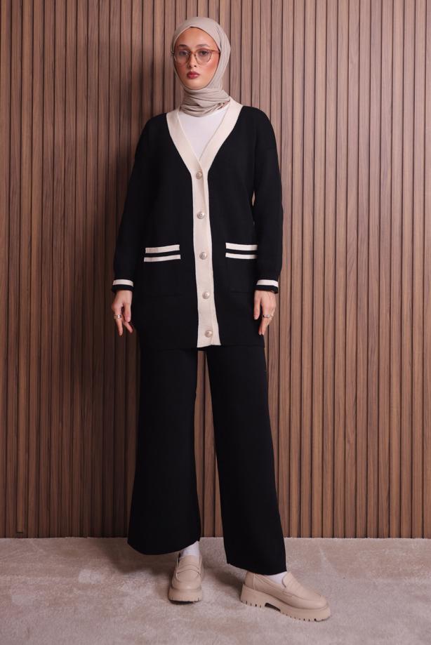 Tesettür giyim SİYAH PANTOLONLU TAKIM T 8607 - TRENDTESETTÜR