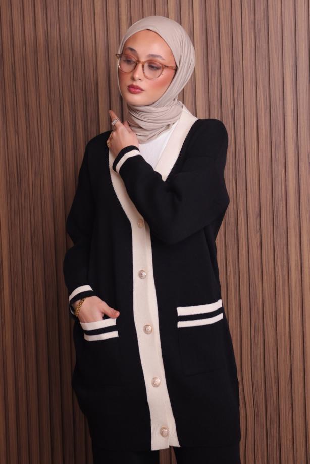 Tesettür giyim SİYAH PANTOLONLU TAKIM T 8607 - TRENDTESETTÜR