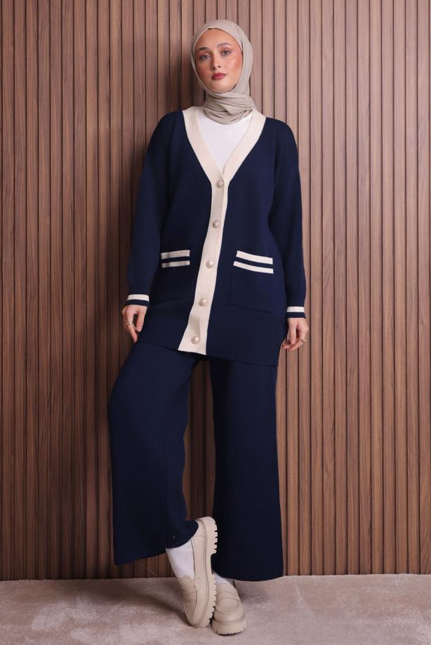 Tesettür giyim LACİVERT PANTOLONLU TAKIM T 8607 - TRENDTESETTÜR