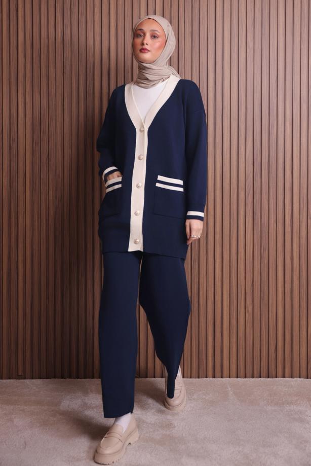 Tesettür giyim LACİVERT PANTOLONLU TAKIM T 8607 - TRENDTESETTÜR