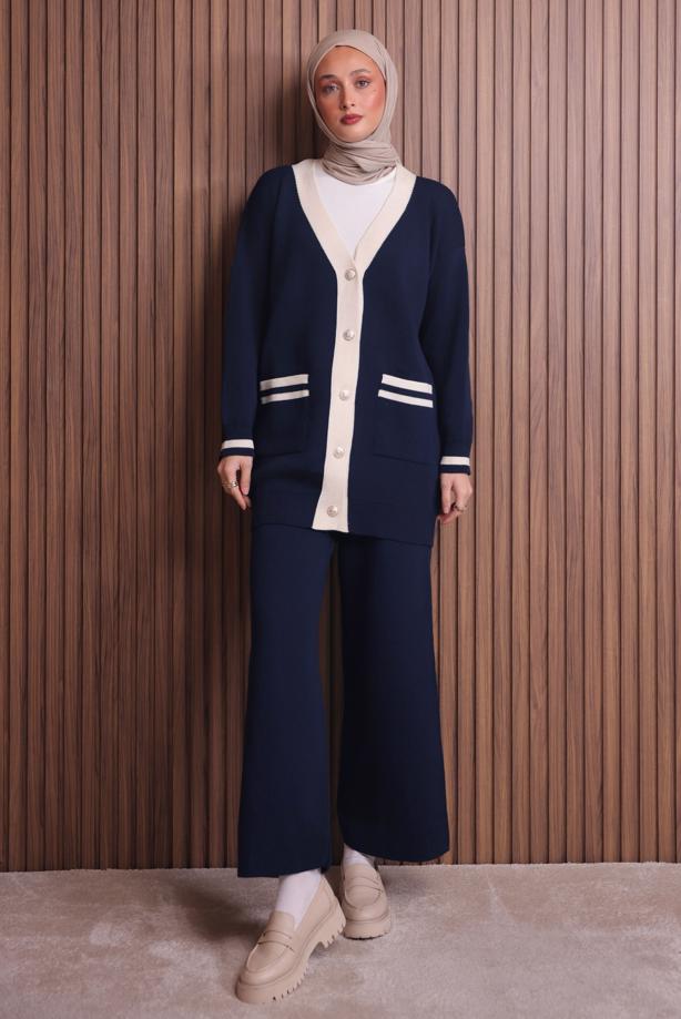 Tesettür giyim LACİVERT PANTOLONLU TAKIM T 8607 - TRENDTESETTÜR