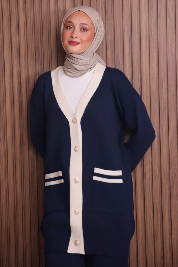 Tesettür giyim LACİVERT PANTOLONLU TAKIM T 8607 - TRENDTESETTÜR